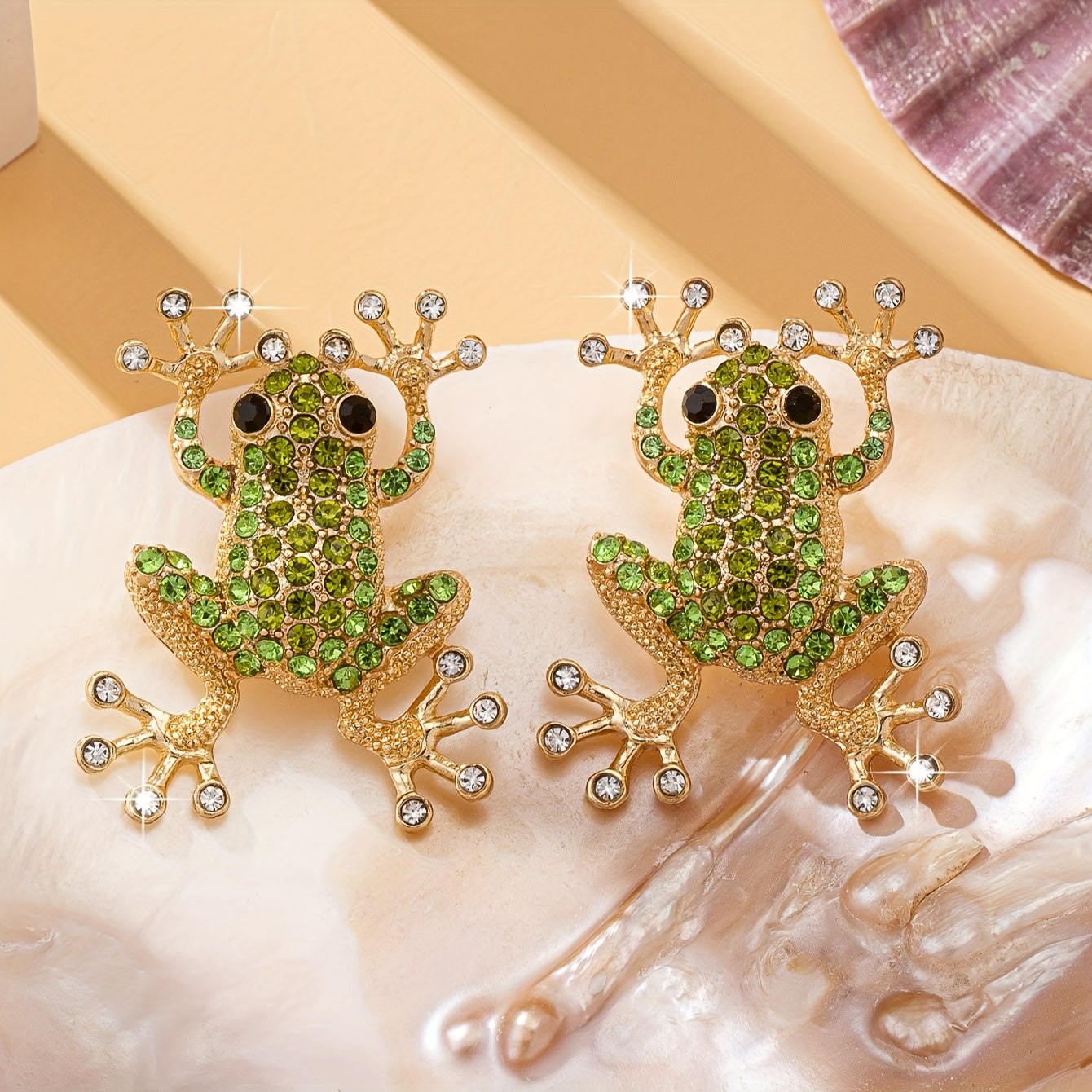 Women's Frog Stud Earrings Green Jewelry