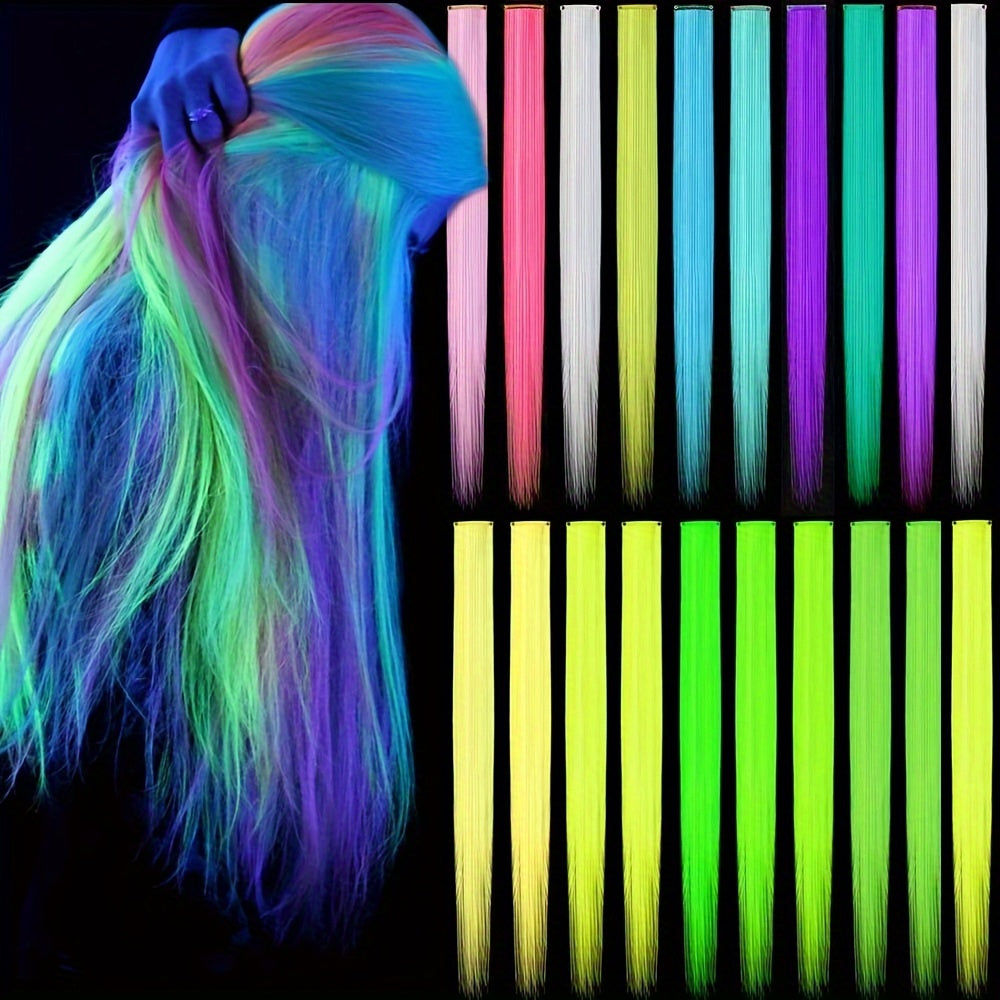 10 Pcs Glow in the Dark Hair Extensions Clip in Hair