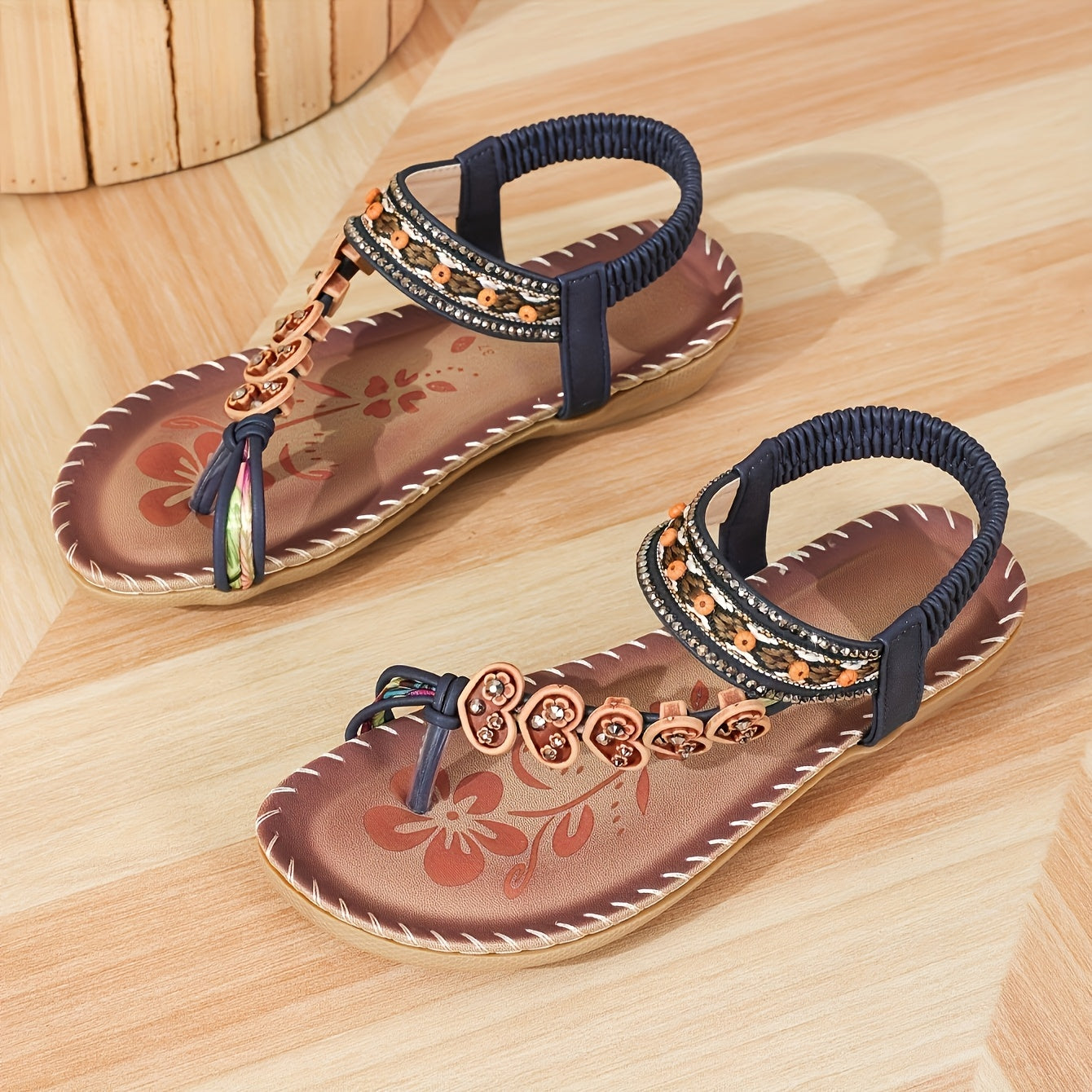 Women's Bohemian Sandals Lightweight Open Toe Flat Elastic