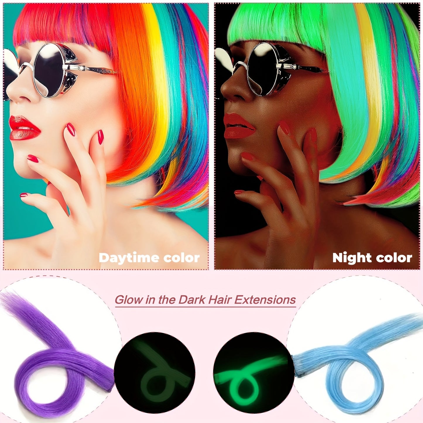 10 Pcs Glow in the Dark Hair Extensions Clip in Hair