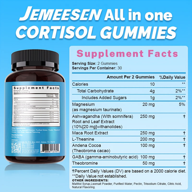 Cortisol Balance Fruity Gummies - Energy, Stress & Cortisol Support To Promote Restful Sleep And Mood - With Maca, L-Theanine & Magnesium