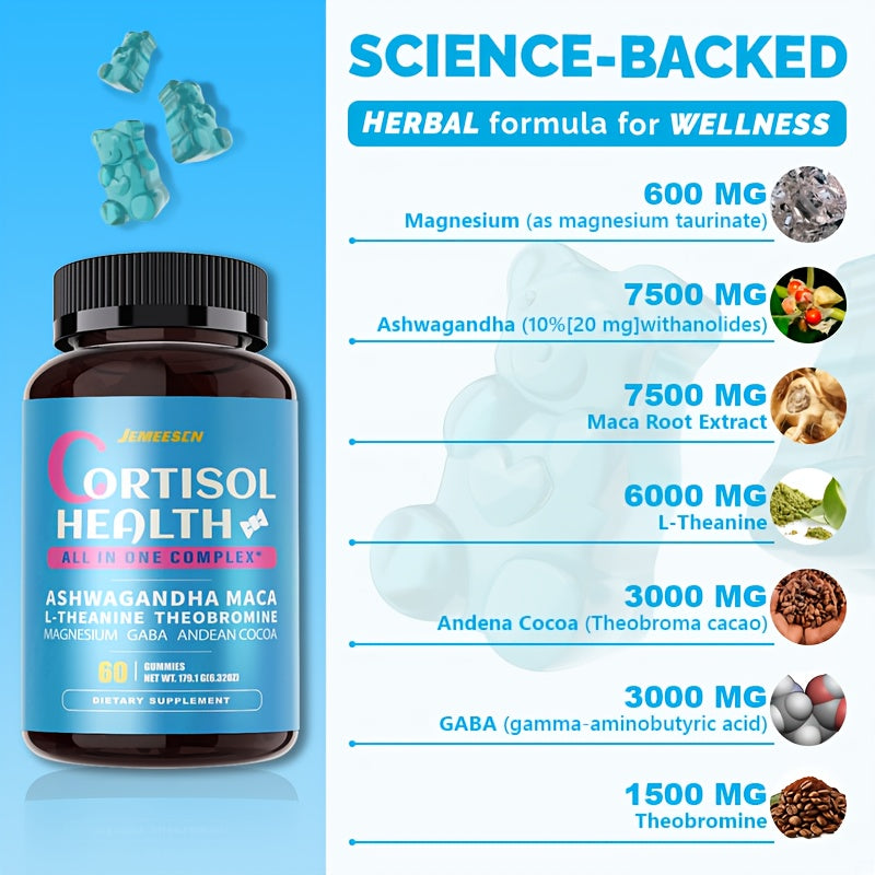 Cortisol Balance Fruity Gummies - Energy, Stress & Cortisol Support To Promote Restful Sleep And Mood - With Maca, L-Theanine & Magnesium
