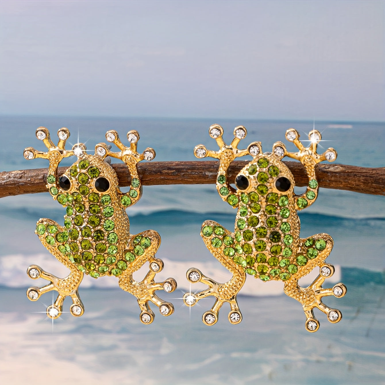 Women's Frog Stud Earrings Green Jewelry