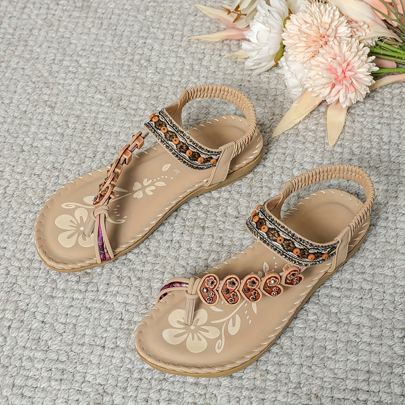 Women's Bohemian Sandals Lightweight Open Toe Flat Elastic