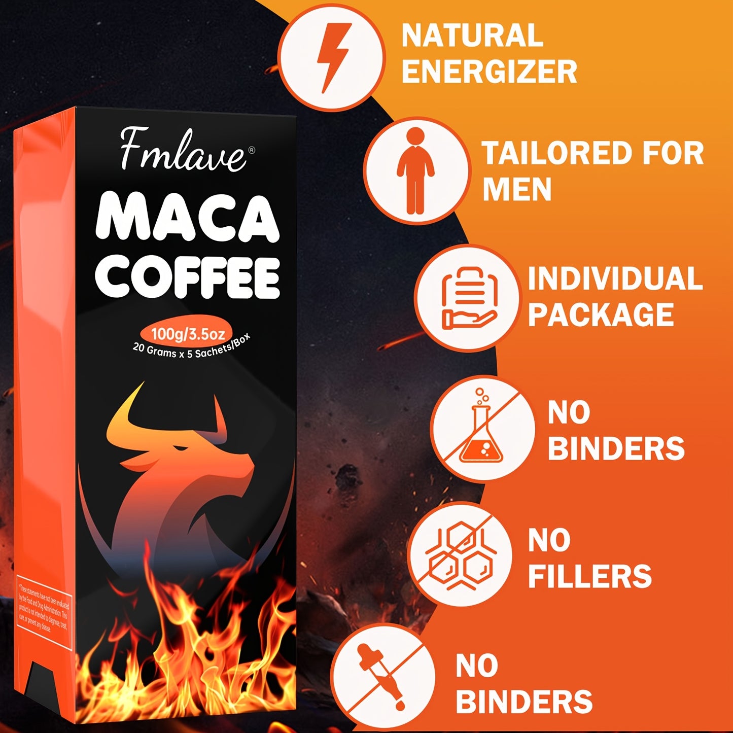 Maca Energy Coffee for Men, Cold Brew Arabica Coffee Bean Powder with Maca Root, Cistanche Tubulosa, Tongkat Ali, Ginseng, Cordyceps, Ashwagandha for Energy Vitality Focus