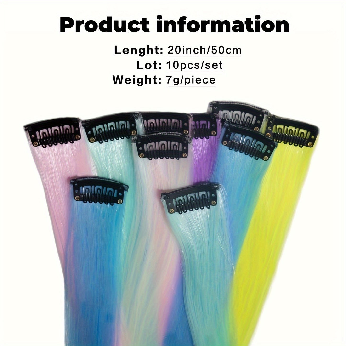 10 Pcs Glow in the Dark Hair Extensions Clip in Hair