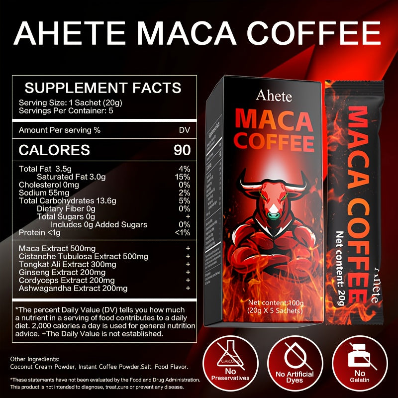 Maca Energy Coffee, High-quality Coffee Bean Powder Paired with Maca Root, Dongge Ali, Ginseng, Cordyceps Sinensis, Ashwagandha