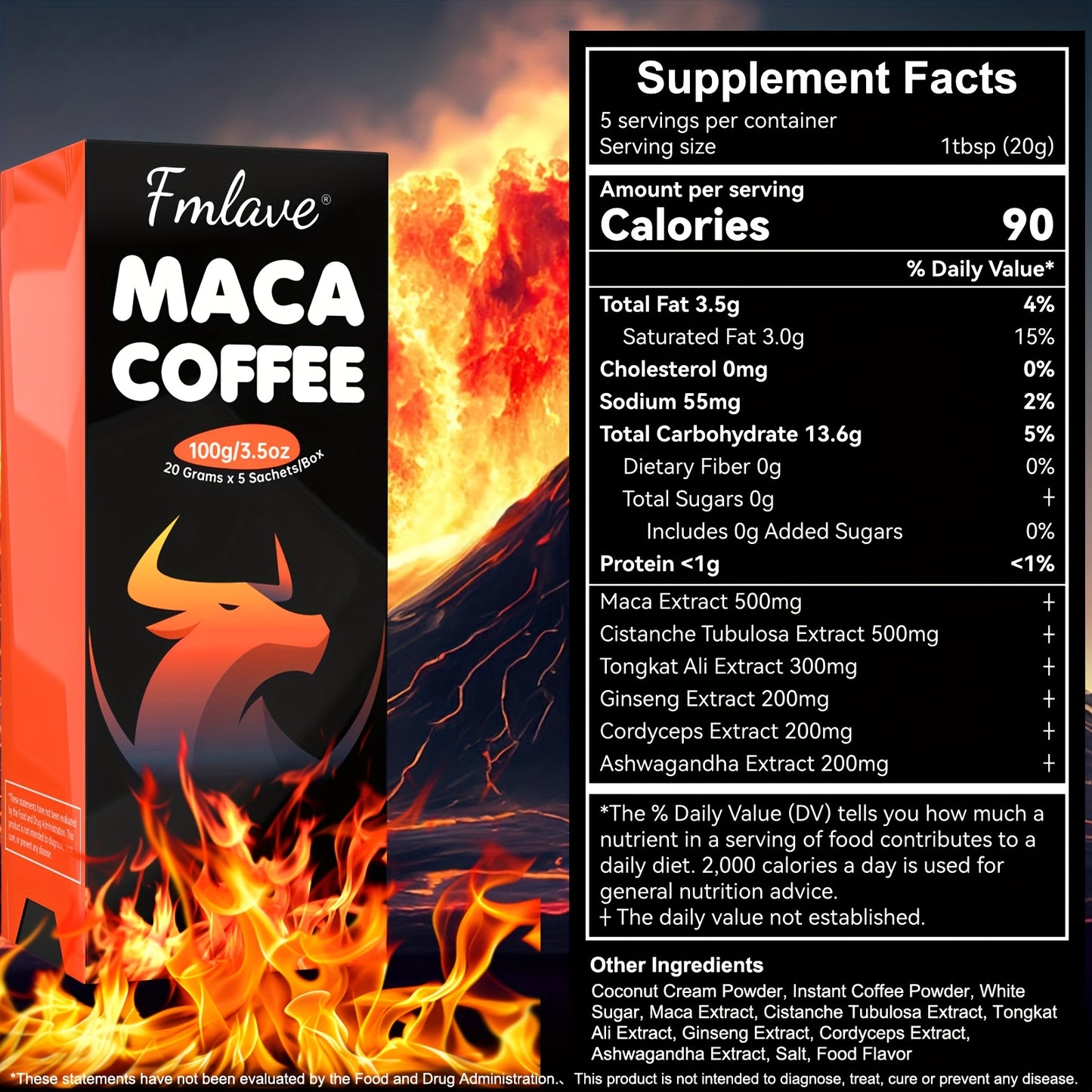 Maca Energy Coffee for Men, Cold Brew Arabica Coffee Bean Powder with Maca Root, Cistanche Tubulosa, Tongkat Ali, Ginseng, Cordyceps, Ashwagandha for Energy Vitality Focus