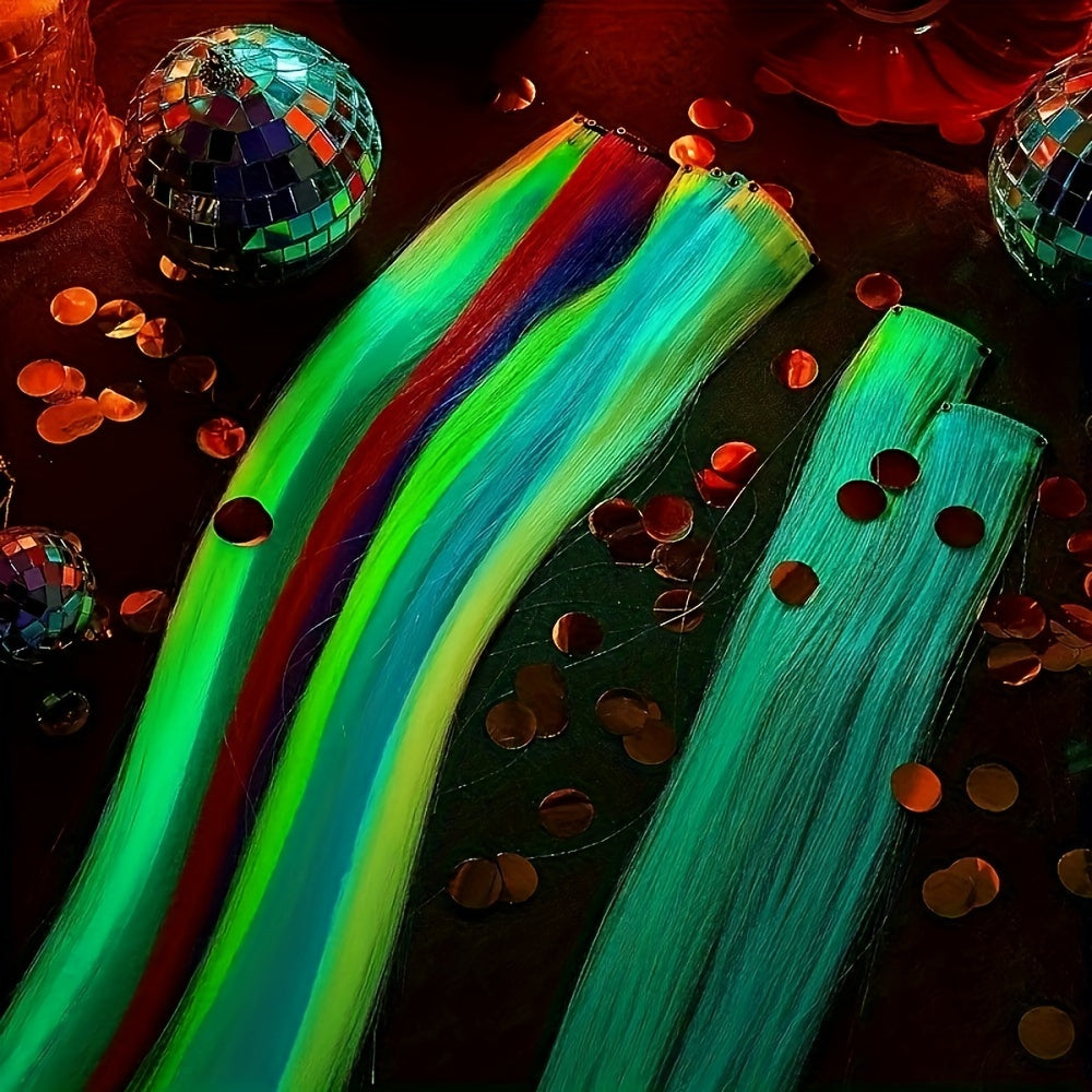 10 Pcs Glow in the Dark Hair Extensions Clip in Hair