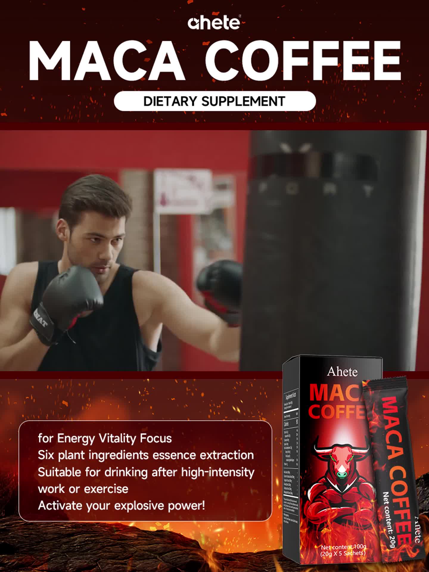 Maca Energy Coffee, High-quality Coffee Bean Powder Paired with Maca Root, Dongge Ali, Ginseng, Cordyceps Sinensis, Ashwagandha