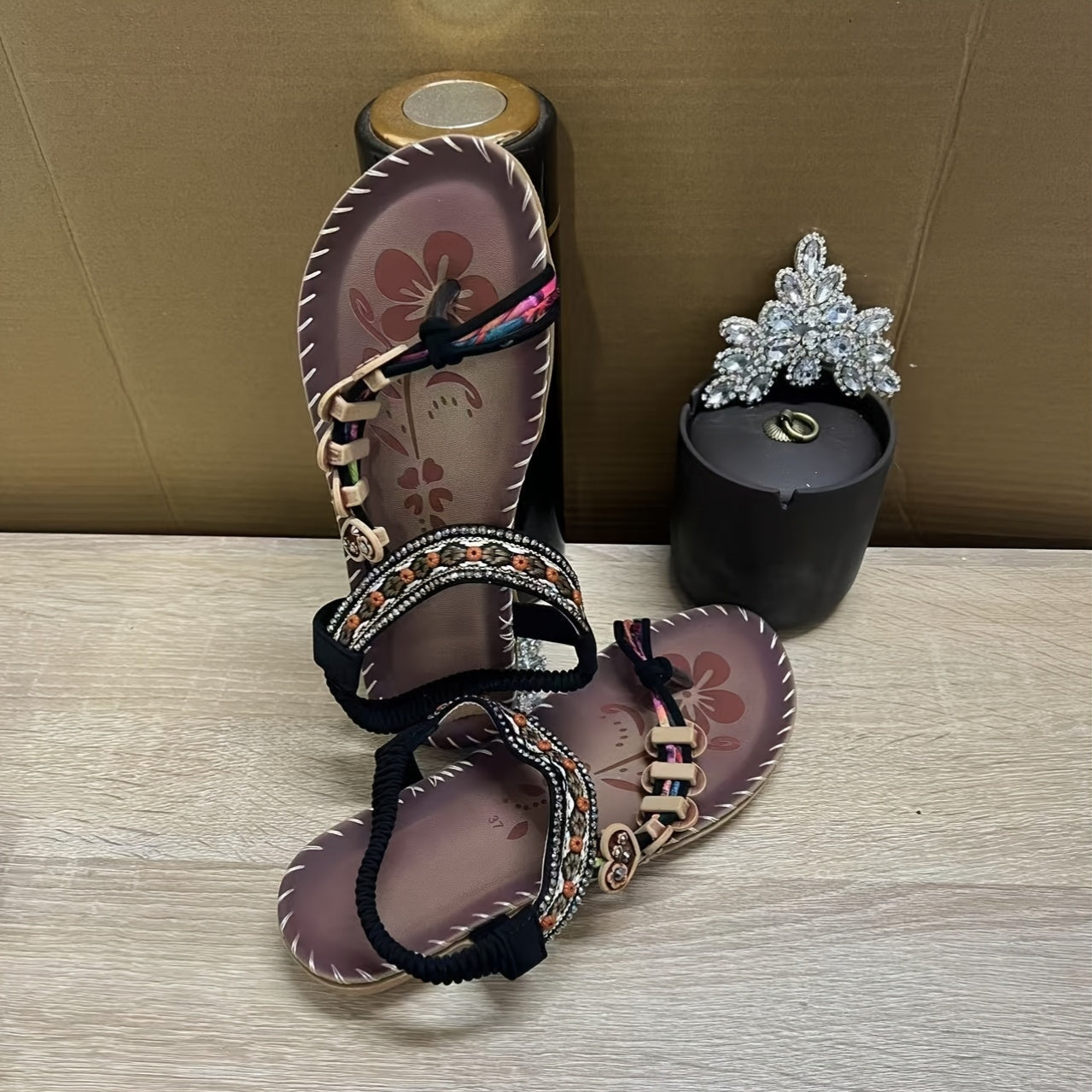 Women's Bohemian Sandals Lightweight Open Toe Flat Elastic