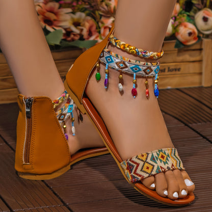 Handmade Bohemian Beaded Ankle Straps Open Toe