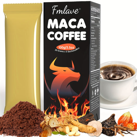 Maca Energy Coffee for Men, Cold Brew Arabica Coffee Bean Powder with Maca Root, Cistanche Tubulosa, Tongkat Ali, Ginseng, Cordyceps, Ashwagandha for Energy Vitality Focus