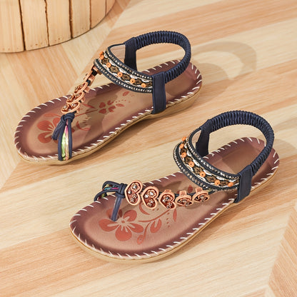 Women's Bohemian Sandals Lightweight Open Toe Flat Elastic