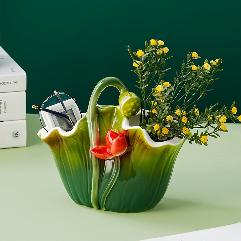 Unique design handmade ceramic flower basket