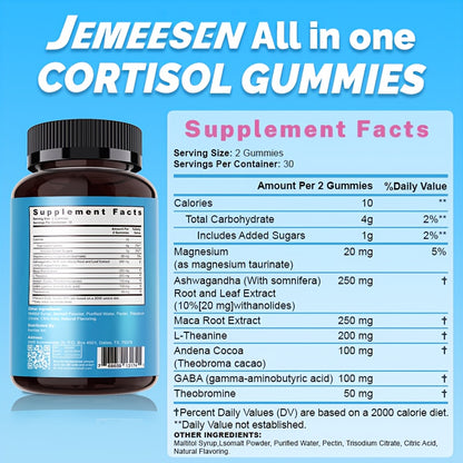 Cortisol Balance Fruity Gummies - Energy, Stress & Cortisol Support To Promote Restful Sleep And Mood - With Maca, L-Theanine & Magnesium