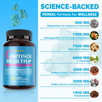 Cortisol Balance Fruity Gummies - Energy, Stress & Cortisol Support To Promote Restful Sleep And Mood - With Maca, L-Theanine & Magnesium