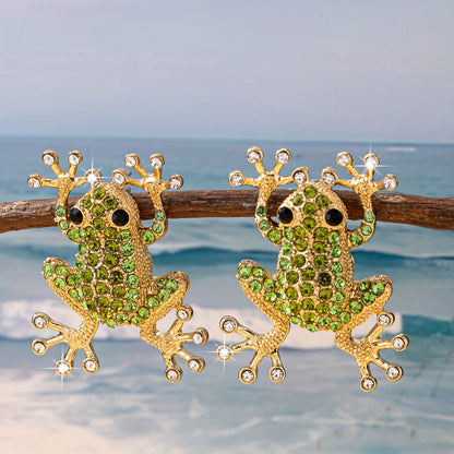 Women's Frog Stud Earrings Green Jewelry