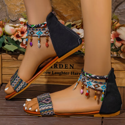 Handmade Bohemian Beaded Ankle Straps Open Toe