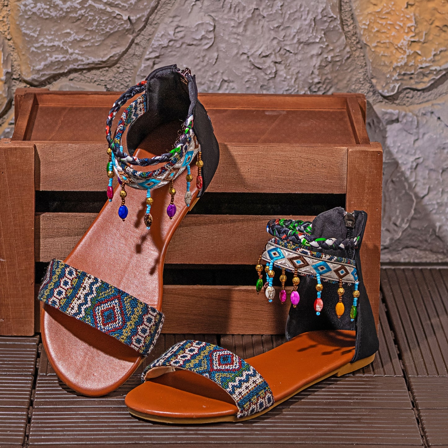 Handmade Bohemian Beaded Ankle Straps Open Toe