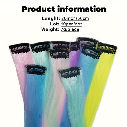 10 Pcs Glow in the Dark Hair Extensions Clip in  Hair