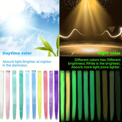10 Pcs Glow in the Dark Hair Extensions Clip in  Hair