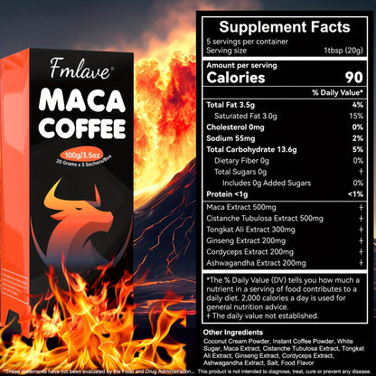 Maca Energy Coffee for Men, Cold Brew Arabica Coffee Bean Powder with Maca Root, Cistanche Tubulosa, Tongkat Ali, Ginseng, Cordyceps, Ashwagandha for Energy Vitality Focus