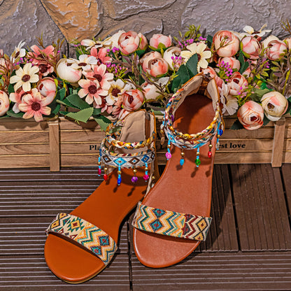Handmade Bohemian Beaded Ankle Straps Open Toe