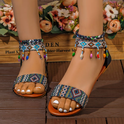 Handmade Bohemian Beaded Ankle Straps Open Toe