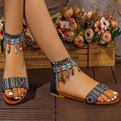 Handmade Bohemian Beaded Ankle Straps Open Toe
