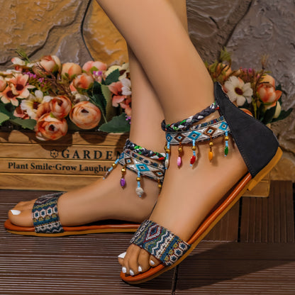 Handmade Bohemian Beaded Ankle Straps Open Toe