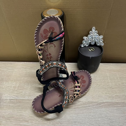 Women's Bohemian Sandals Lightweight Open Toe Flat Elastic
