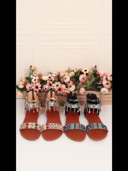 Handmade Bohemian Beaded Ankle Straps Open Toe