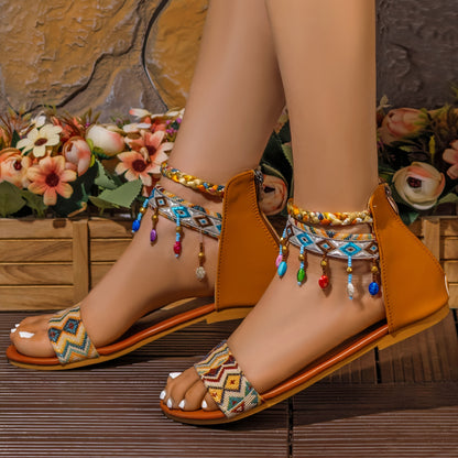 Handmade Bohemian Beaded Ankle Straps Open Toe