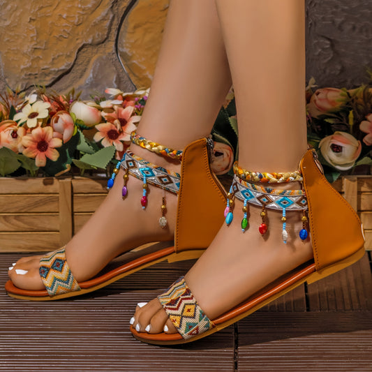Handmade Bohemian Beaded Ankle Straps Open Toe