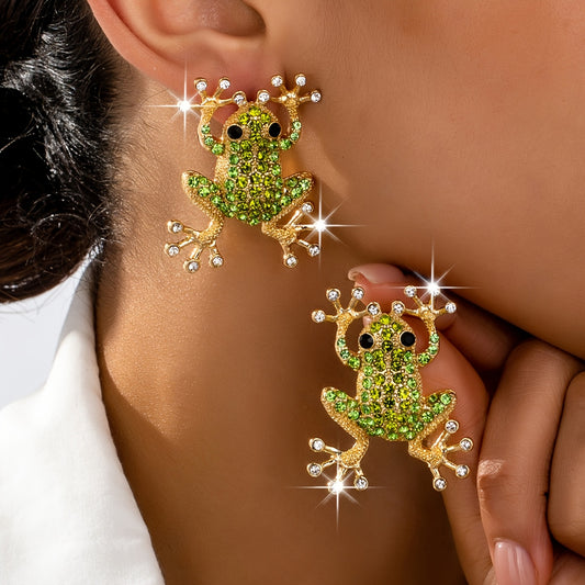 Women's Frog Stud Earrings Green Jewelry