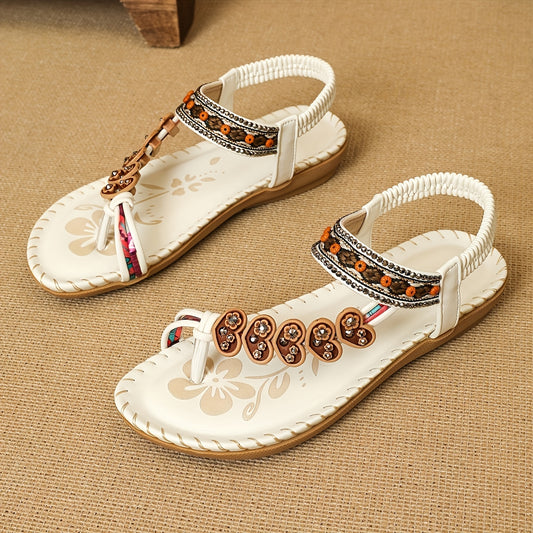 Women's Bohemian Sandals Lightweight Open Toe Flat Elastic